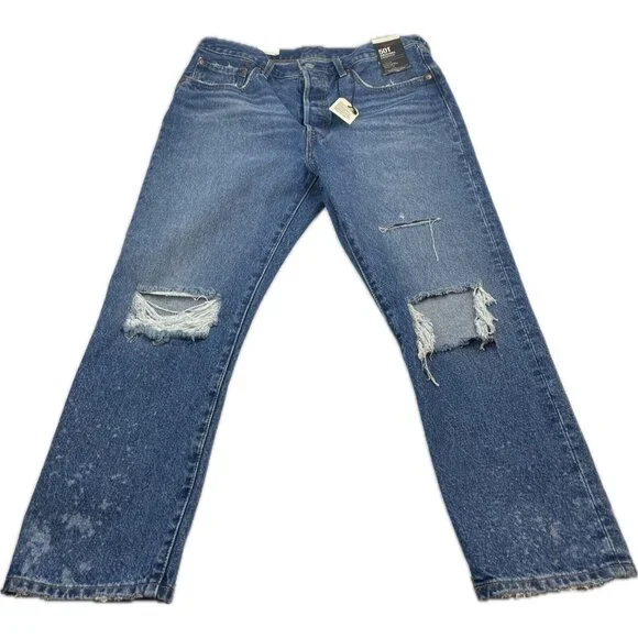 Levi's Premium 501 Original Cropped Women's Sz 31x26 Button Fly Distressed Jeans - Picture 3 of 16